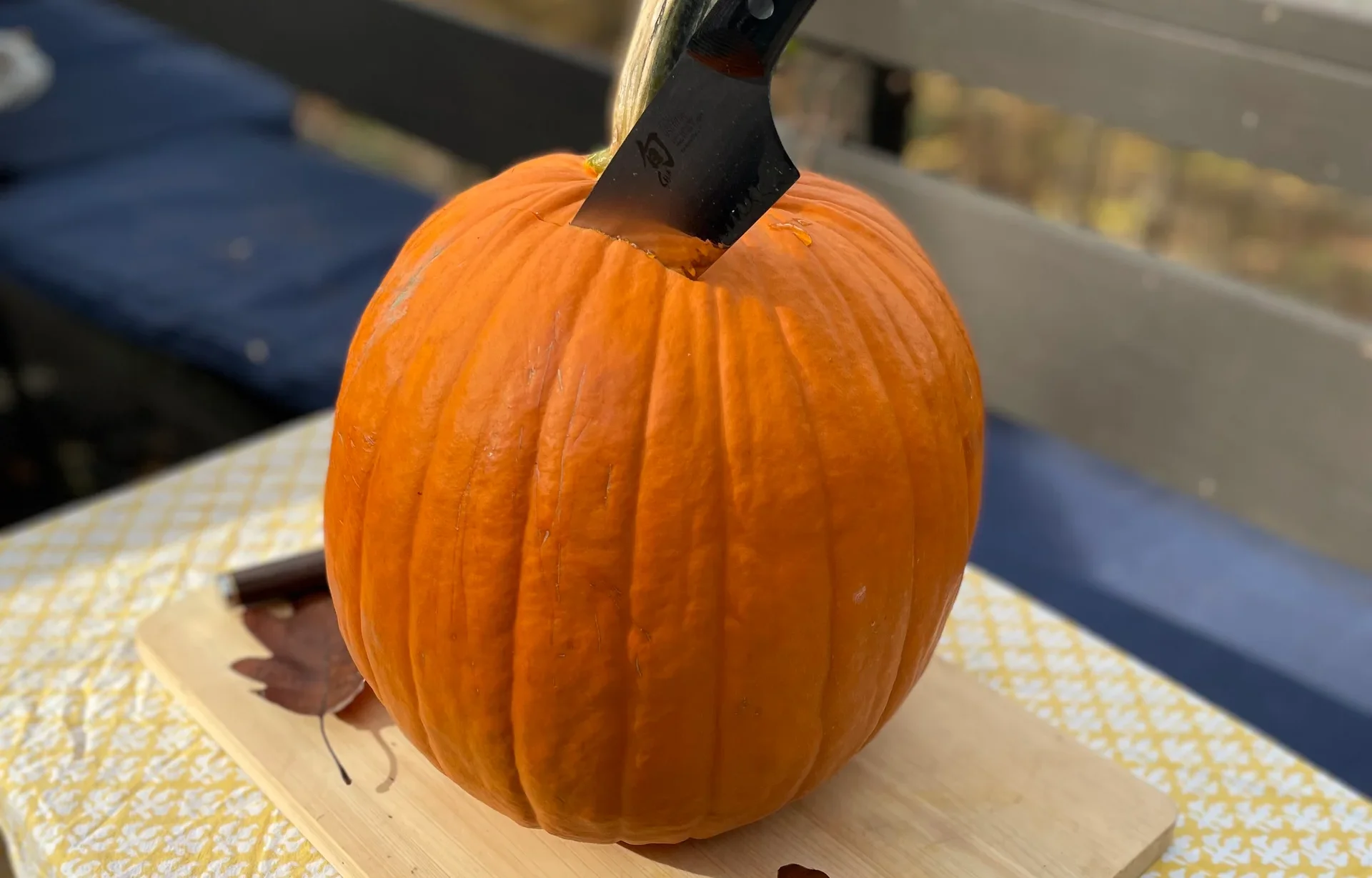 Pumpokin for carving on table