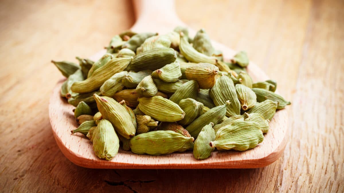 WOODEN SPOON WITH CARDAMOM PODS