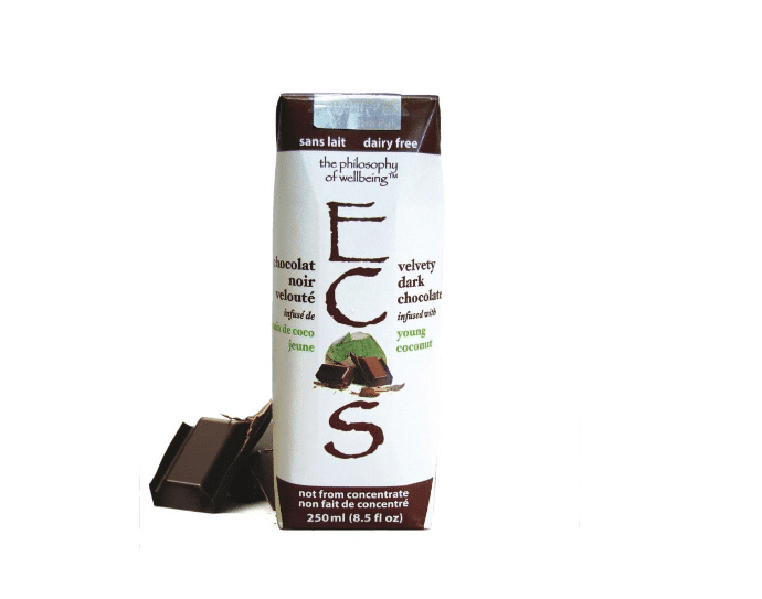 Velvety dark chocolate with label emphasizing wellness.