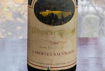 Close-up view of the label from Congress Springs 1984 Santa Cruz Mountains Cabernet Sauvignon.