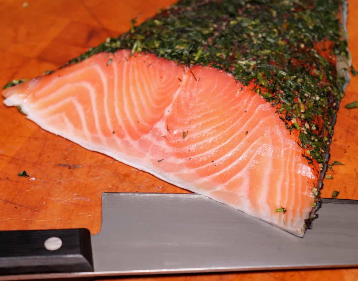 Finished cured and smoked salmon fillet